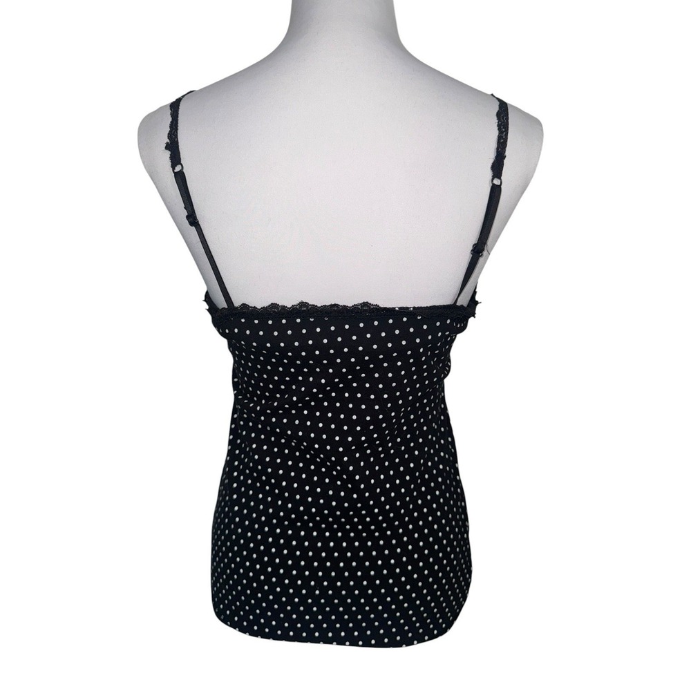 VTG LEI Polka Dot Lace Trim Cami Tank Top Black White Cotton Juniors XXL Y2K - Picture 5 of 10
